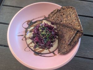 Beet tartare offers during April 2026 Santa Cruz Vegan Chef Challenge at The Grove Cafe and Bakery in Felton