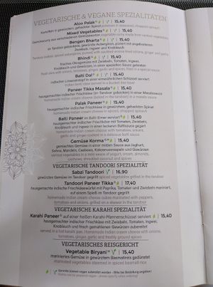 Vegetarische/vegane Gerichte at Maharaja Palace 2 in Bad Soden