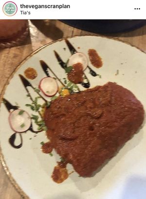 Vegan enchilada (sorry for the blurry photo!)  at Tia's Mexican and Mediterranean Restaurant in Durham