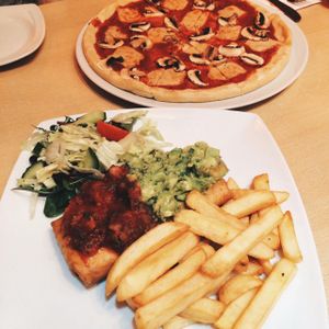 chimichanga and fungi pizzza at Tia's Mexican and Mediterranean Restaurant in Durham