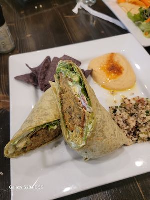Falafel wrap w/ tabouli and hummus at Sunflower Cafe in Mobile