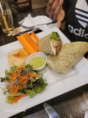 Greek veggie wrap w/ hummus at Sunflower Cafe in Mobile