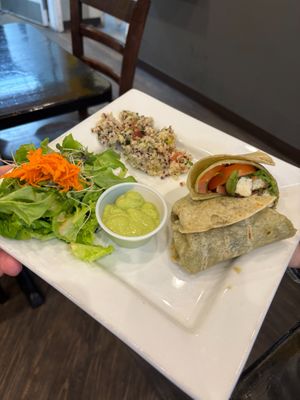 Jerk Tofu Wrap and Salad at Sunflower Cafe in Mobile