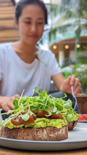 A classic from our old Vegan & Veg restaurant, Mud Bistro. Advocado, fresh springs, Feta(tofu), olive oil, on Sourdough. Sometimes I like adding a fried egg to it.  at LANG3 in Da Nang