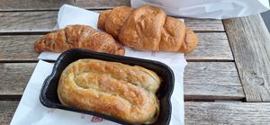 Vegan meat burek, walnut croissant, plain croissant at Pekarna Peçjak  in Ljubljana