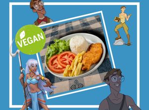 Filé de peixe vegano, acompanha arroz, feijão, salada, batata frita e nosso filé de peixe vegetal empanado at Bistro Hollywood in Peruibe