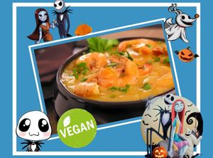 Bobo de camarão vegano, com camarão da The New, delicioso prato 100% vegano, feito com creme de abóbora e especiairias, acompanha arroz, batata frita e salada at Bistro Hollywood in Peruibe