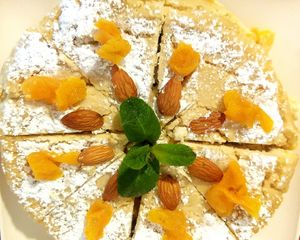 Vegan tofu cake with 
dried apricots at Veg Mama Made in Yerevan