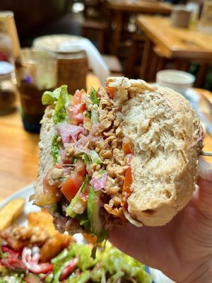 The tempeh burger (200 THB)  at Earth Tone in Pai