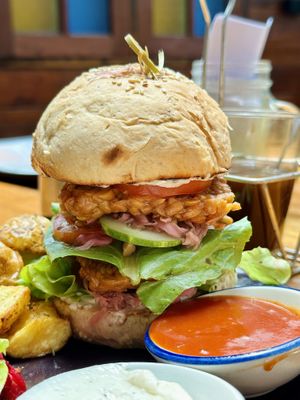 The tempeh burger (200 THB)  at Earth Tone in Pai