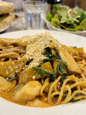 Thai fusion pasta (150 THB)  at Earth Tone in Pai