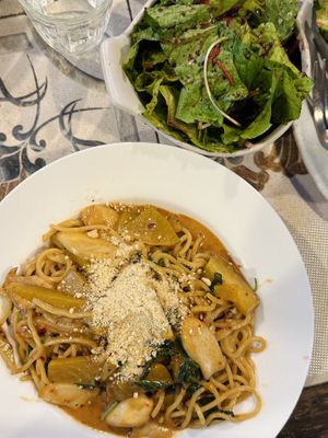 Thai fusion pasta (150 THB)  at Earth Tone in Pai