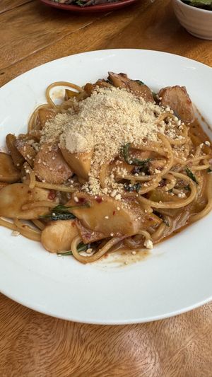 Thai spicy pasta  at Earth Tone in Pai
