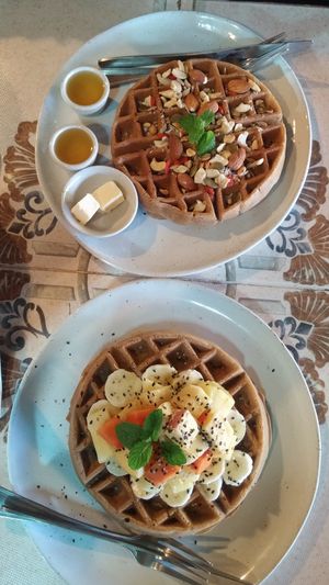 two different sorts of waffles at Earth Tone in Pai