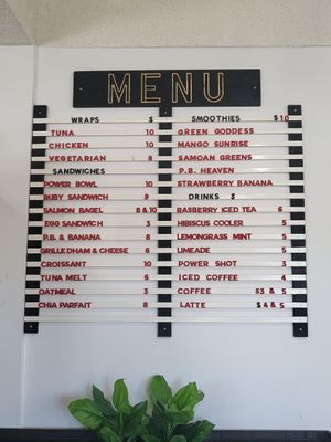 Menu at Ruby Red Cafe in Tafuna