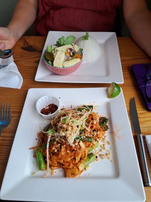 Pad Thai and Green Curry. Yummy. at Bee's Thai kitchen in Narberth