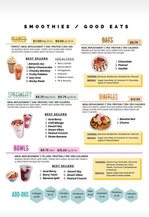 Menu at Desert Nutrition in Page