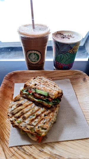 Avocado toast, chocolate protein drink and large cappuccino at PLANT SHACK - Santa Catalina in Mallorca