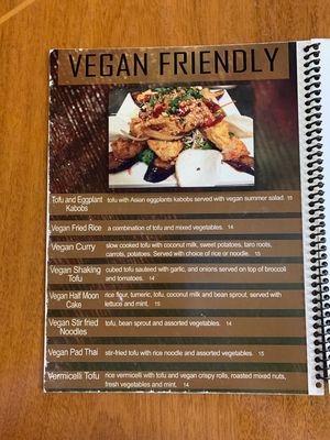 Vegan menu at Pho 75 in Windsor Locks
