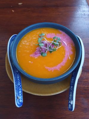 Orange and something else cold soup. Delicious! at The Food Temple in Lisbon