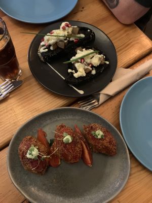 Beetroot pastries and pear and cheese bruschetta   at The Food Temple in Lisbon