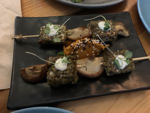 Shiitake and homemade tempeh kebab  at The Food Temple in Lisbon