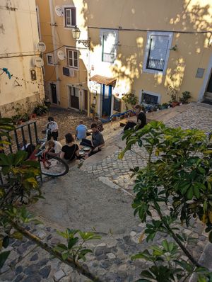 Tables on the steps at The Food Temple in Lisbon