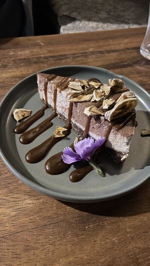 Raw chocolate cake for dessert  at The Food Temple in Lisbon