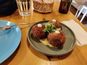 Mushroom meatball (without meat) at The Food Temple in Lisbon