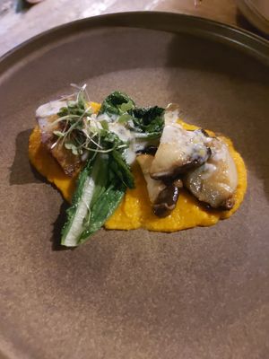 passion zest: carrot puree, sweet potato and mashroom at The Food Temple in Lisbon