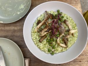 Pea and mushroom risotto   at The Food Temple in Lisbon