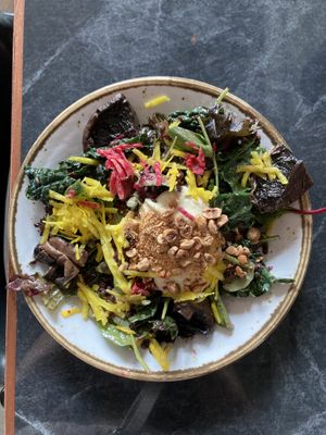 Miso mushroom saladd  at Palm Greens & Soul in East London