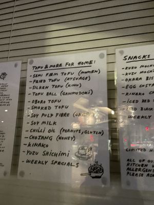 Tofu menu  at Tofu Shoten 豆腐商店 in Brunswick