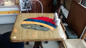 You can't say they aren't colourful. Great table. at The Forest Cafe in Edinburgh