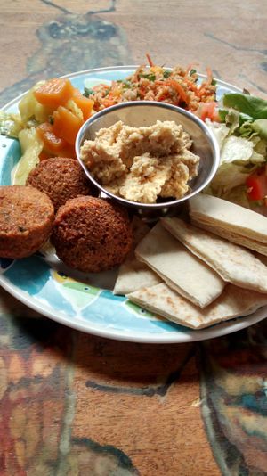 Falafel meal. Plenty of veg. at The Forest Cafe in Edinburgh