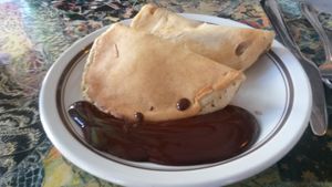 Vegan pancakes with chocolate sauce at The Forest Cafe in Edinburgh