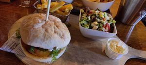 Ditch weed burger with salad and fries at Brasserie Brandaris in West-terschelling