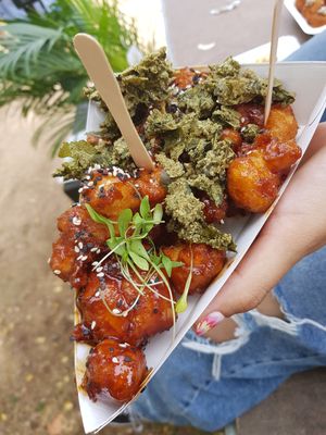 Fried BBQ cauliflower with herbs at Wild Food in Barcelona