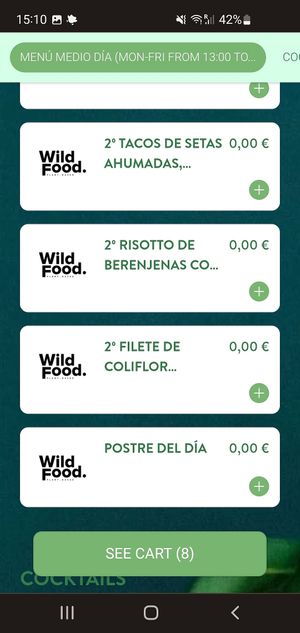 Menu at Wild Food in Barcelona