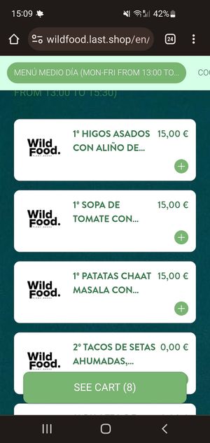Menu at Wild Food in Barcelona
