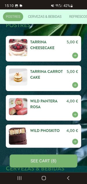 Menu at Wild Food in Barcelona