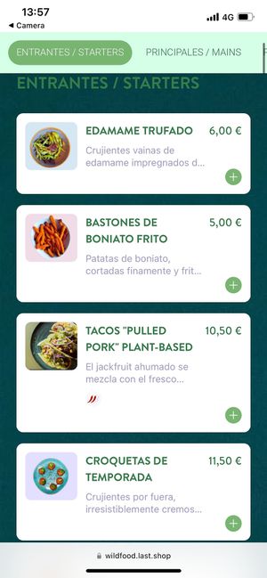 Menu  at Wild Food in Barcelona