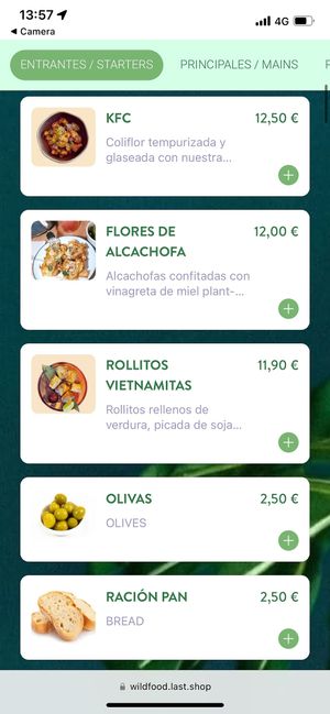 Menu  at Wild Food in Barcelona