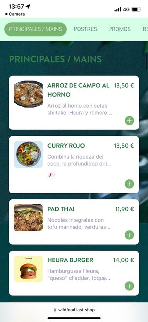 Menu  at Wild Food in Barcelona