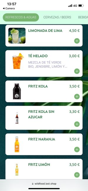 Menu  at Wild Food in Barcelona