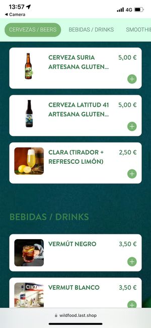 Menu  at Wild Food in Barcelona