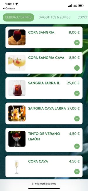 Menu  at Wild Food in Barcelona