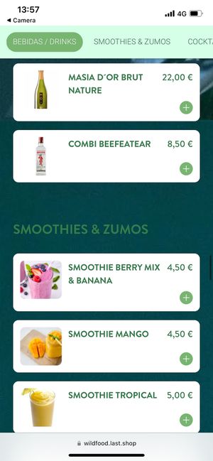 Menu  at Wild Food in Barcelona