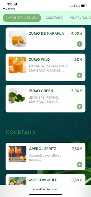 Menu  at Wild Food in Barcelona