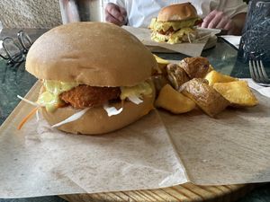 “Chicken” is crumbed tofu. The sauce was the star heree  at Wild Food in Barcelona